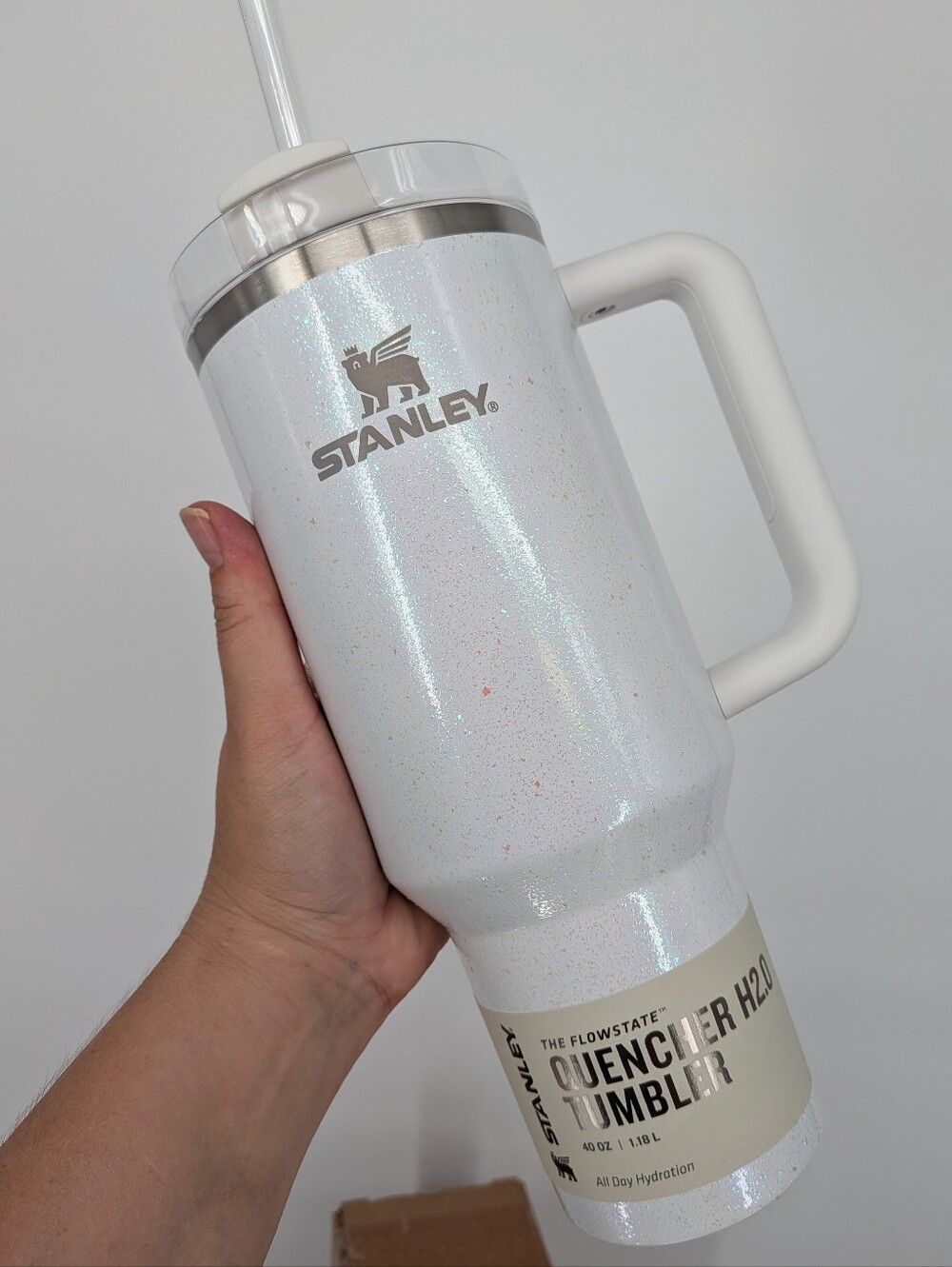 New Stanley cup bottle Quencher H2.0 Flowstate pearl glimmer glitter 40 oz white
